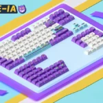 Vibrant retro Arcade Keycaps Set, close-up, highlighting durable PBT keycaps with playful pixel art and classic 8-bit arcade graphics for gaming.