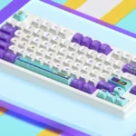 Vibrant retro arcade keycaps set featuring pixel art and classic game graphics, made from durable PBT for an immersive gaming experience.