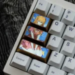 Vibrant Asuka Titanium Keycap Set displaying its premium metallic finish and iconic anime character art, ideal for custom anime keyboards.