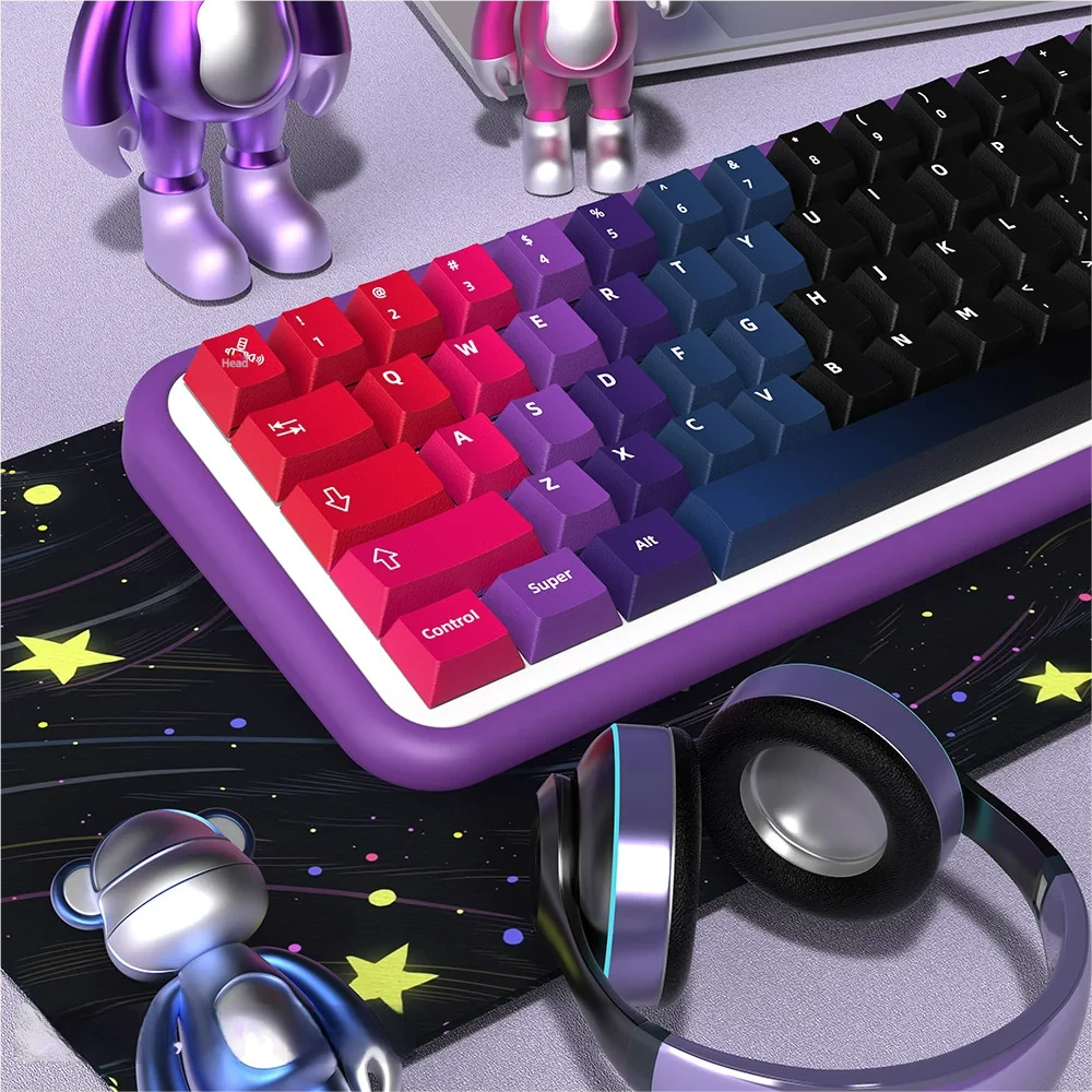 Vibrant Aurora PBT Keycaps Set: Celestial Wonder Custom Set, shown from multiple angles. Durable, dye-sublimated gradients capture the Northern Lights' effect.