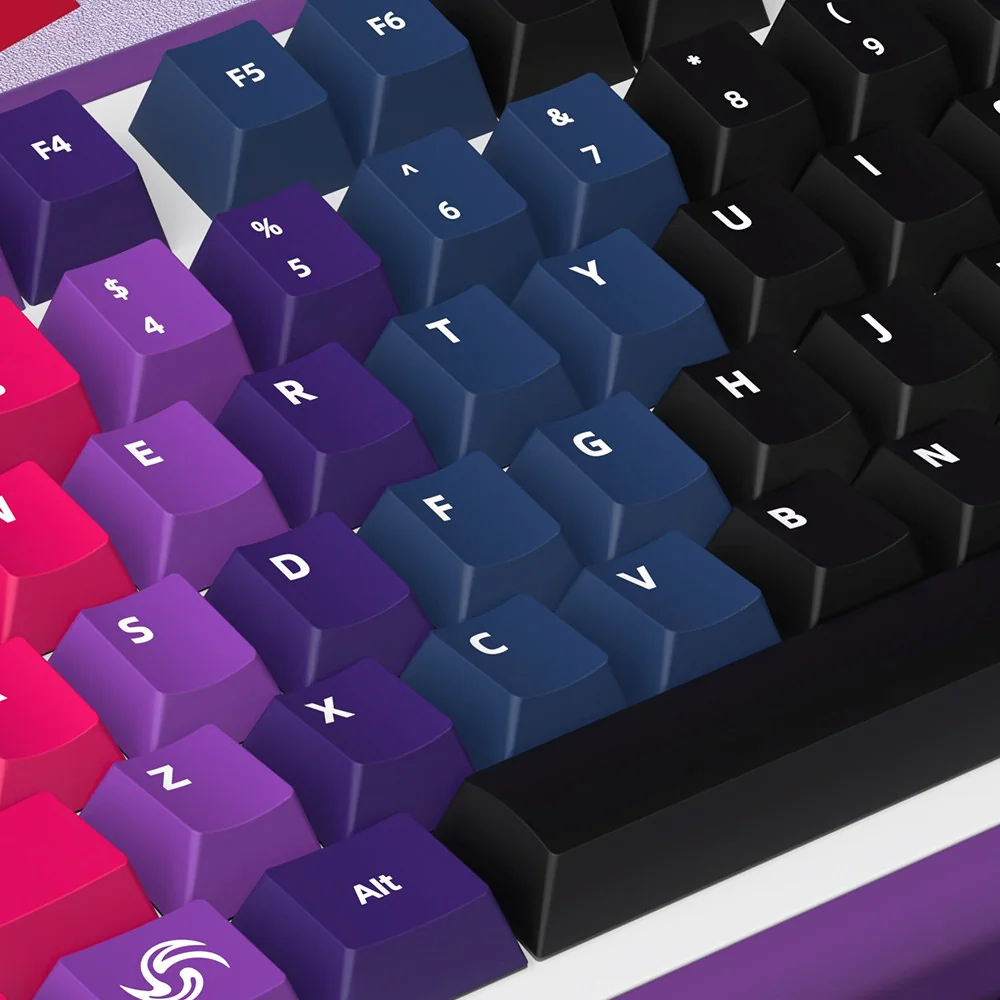 Aurora PBT Keycaps Set, Celestial Wonder Custom Set. Multiple views show durable PBT dye-sublimation and vibrant Northern Lights gradients.