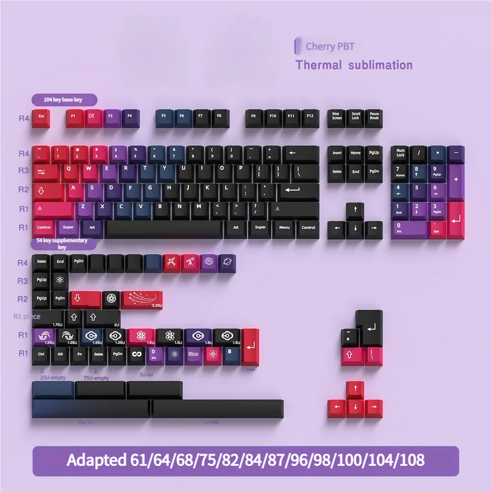 158-key Aurora PBT Keycaps with vibrant, durable dye-sublimated gradients that mimic the ethereal Northern Lights, ideal for custom keyboards.