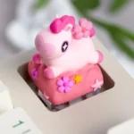 Vibrant, artistic New Year Keycap from a different angle, highlighting its playful Chinese New Year blessings of fortune and love.