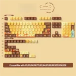 Autumn Serenity PBT Dye-Sub keycap set from various angles, highlighting durable PBT and artistic warm autumn leaf designs for a tranquil keyboard aesthetics.