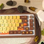 Autumn Glow MDA PBT Dye-Sub keycap set, displaying warm, earthy tones and artistic seasonal motifs. MDA profile autumn keycap set for natural beauty.