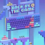 Vibrant Back In The Game retro gaming PBT keycap set, showcasing playful pixel art and classic arcade motifs.