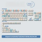 Vibrant PBT Beach Summer Keycaps Set, SCA profile, shown from various angles. Vivid blues, warm sands, tropical elements capture tranquil summer art.