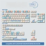 A vibrant 158-key PBT SCA profile Beach Summer keycap set, showcasing vivid blues and warm sands, presented neatly in its retail box.