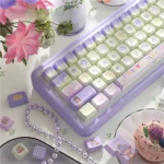 Joyful PBT MDA profile birthday keycaps set, showcasing vibrant cakes, balloons, and gift designs from multiple whimsical angles.