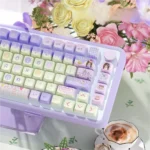 Joyful Birthday Keycaps PBT MDA set, showcasing whimsical cakes, balloons, and gifts from various angles, perfect for a unique celebration.