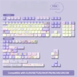 Vibrant 158-key PBT MDA profile Birthday Keycaps Set, showcasing whimsical happy birthday illustrations of cakes and balloons, neatly boxed for a unique design.