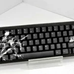 Unique Black Blade Dye-sub PBT keycaps set for mechanical keyboards. Dark, sleek, intricate, sharp, mysterious aesthetics across various angles.