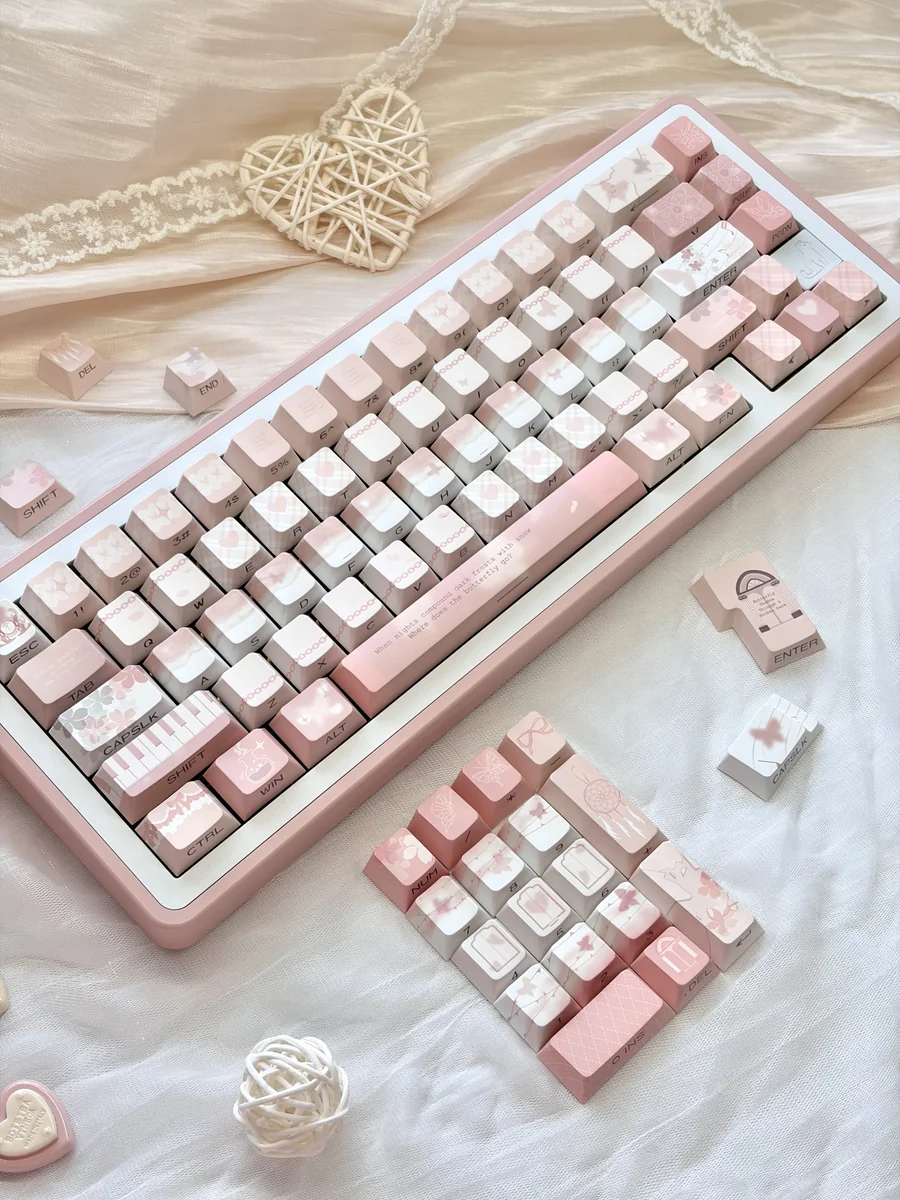 Broken Window Butterfly Cherry Keycap Set. Artistic views highlight vibrant side-lit legends and delicate butterflies breaking free, illuminating your keys.