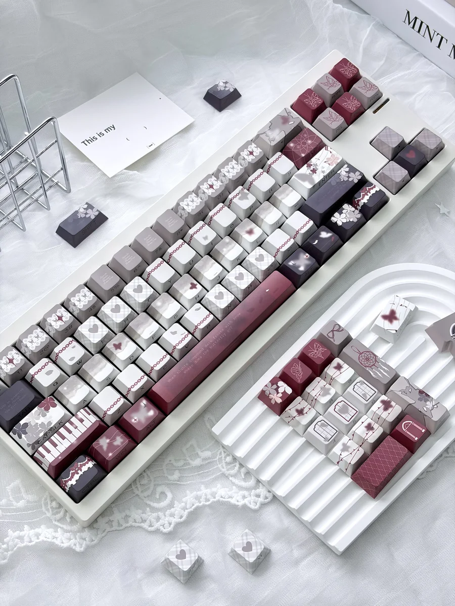 Broken Window Butterfly Cherry Keycap Set. Delicate butterflies break free, illuminated by vibrant side-lit legends. See artistic side-printed details from various angles.