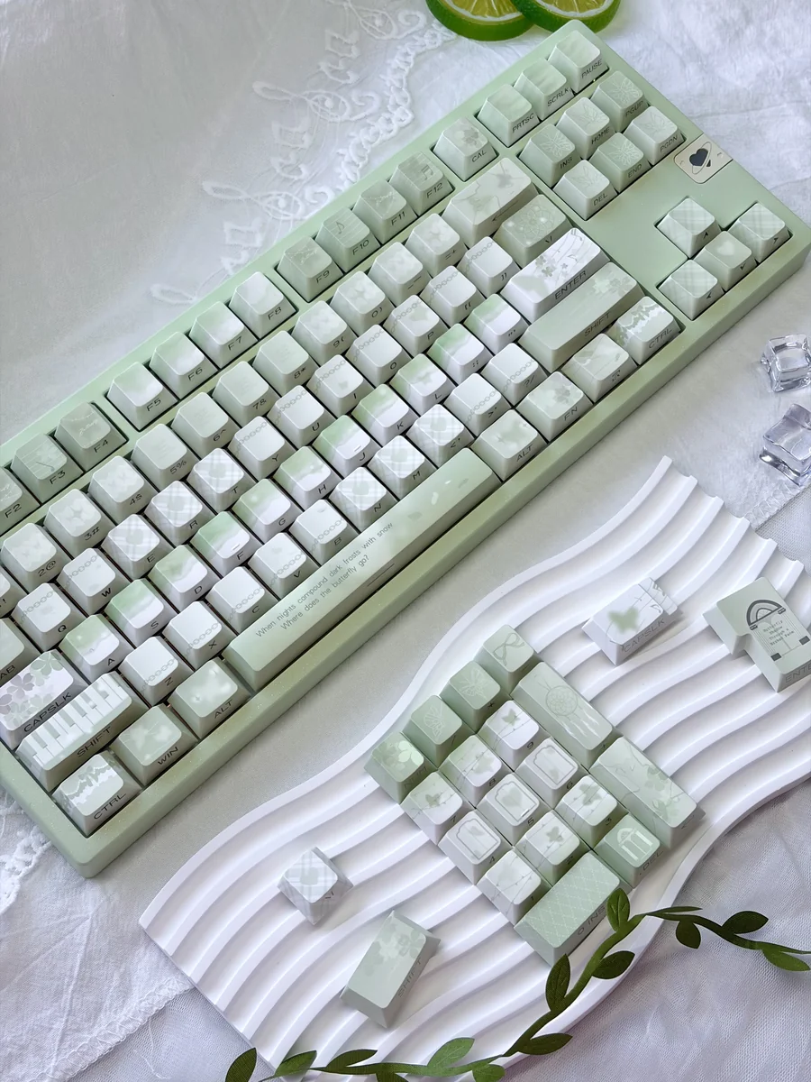 Broken Window Butterfly Cherry Keycap Set, showcasing the artistic butterfly designs breaking free, illuminated by vibrant side-lit legends from multiple angles.