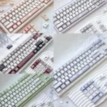 Broken Window Butterfly Cherry Keycap Set. Delicate butterflies emerge, illuminated by vibrant side-lit legends, for unique keyboard aesthetics.