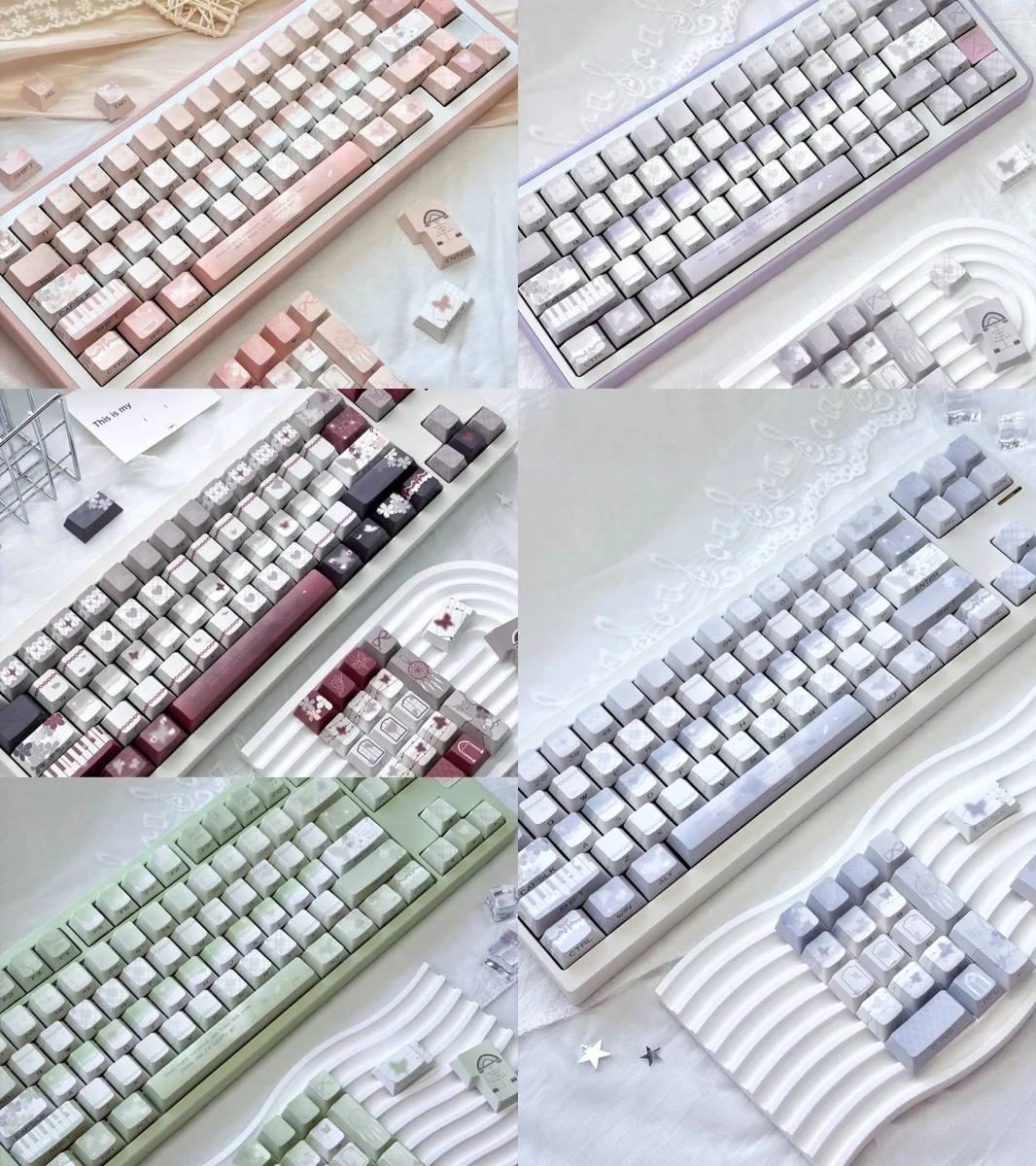 Broken Window Butterfly Cherry Keycap Set. Delicate butterflies emerge, illuminated by vibrant side-lit legends, for unique keyboard aesthetics.