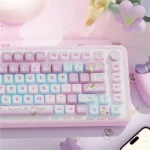 Cute Bubble Kitten Keycaps Set, PBT dye-sub MDA profile set, showcasing soft pastel colors, playful kitten art, and whimsical bubble designs from a charming design.
