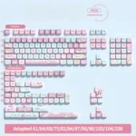 Cute 158-key Bubble Kitten PBT dye-sub MDA profile keycap set, featuring soft pastel colors, adorable kittens, and whimsical bubble designs.