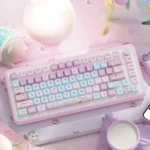 Adorable Bubble Kitten Keycaps Set with PBT dye-sub MDA profile, showcasing soft pastel hues, charming kitten illustrations, and whimsical bubble designs.