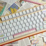 A close-up view of the playful Candy PBT Keycaps set, showcasing their vibrant, dye-sublimated colors inspired by sweet treats. Durable and delightful design.