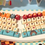 Whimsical Cat Circus PBT Dye-Sub Keycaps set, displaying various vibrant, playful cat circus illustrations and bright artistic details from a unique design.