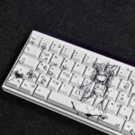 Close-up view of whimsical Cat Ear Girl Keycaps set showcasing exclusive original anime girl artistry from multiple angles with vibrant, playful designs.