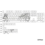 Detailed views of the whimsical cat-ear girl PBT keycap set, displaying its vibrant anime art and unique design from various angles for a playful design.