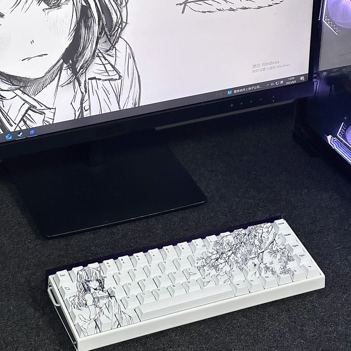 Whimsical Cat-ear Girl PBT Keycap Set main display, featuring vibrant anime art for a unique desk aesthetic.