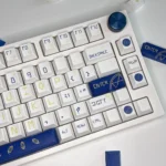 Celestial Constellation PBT keycaps set displayed from multiple angles, revealing durable quality, vibrant starry night motifs, and intricate astrological design.