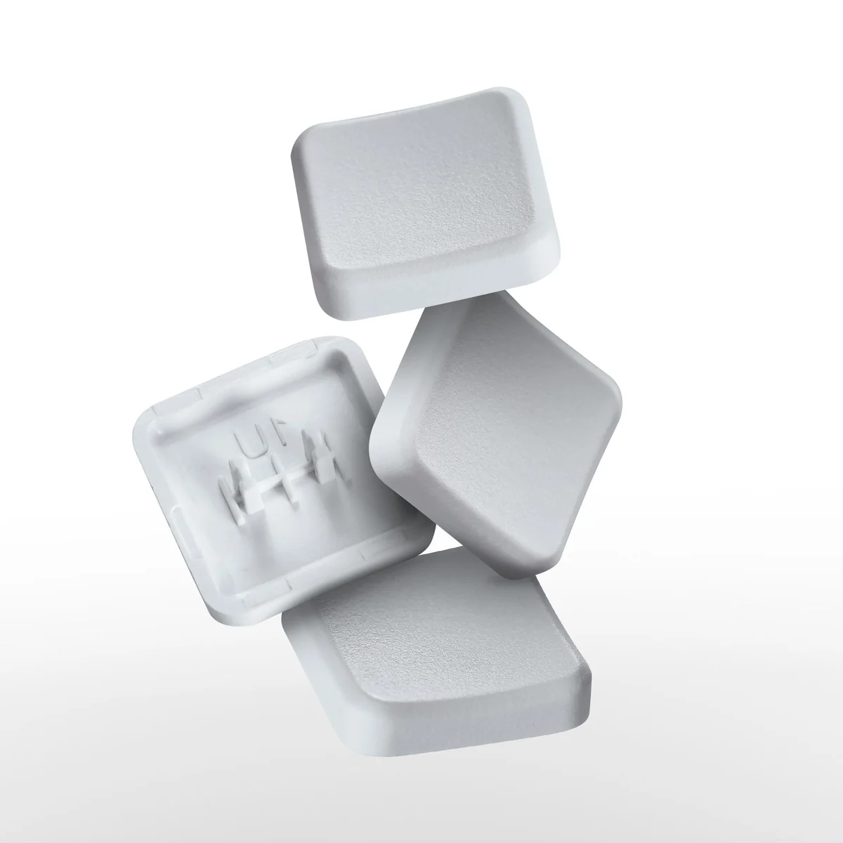 CFX PLUS durable PBT Kailh Choc V1 keycaps in black and white, showcasing their sleek, minimalist, low-profile design from multiple angles.