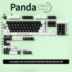 Charming Panda PBT Dye-Sub Keycaps Set displayed from various angles, highlighting their clean, minimalist black and white design for mechanical keyboard.