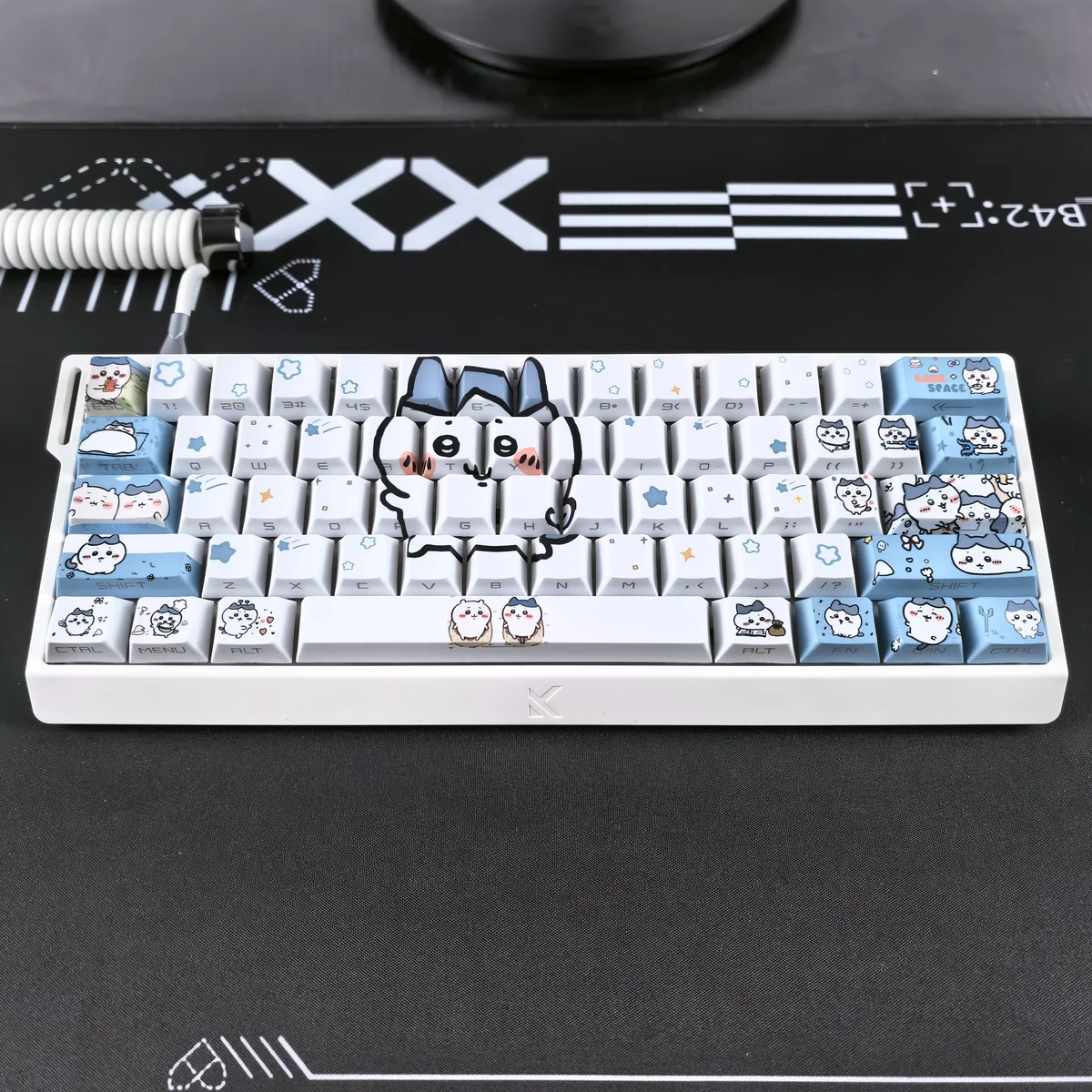 Chiikawa: Hachiware Cherry Keycap Set, showcasing crisp shine-through legends. Modern minimalist design for vibrant backlit keyboards.