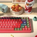 Artistic Chinese Zodiac PBT dye-sub keycaps set. Various angles show vibrant, detailed illustrations of twelve animals, reflecting traditional art.