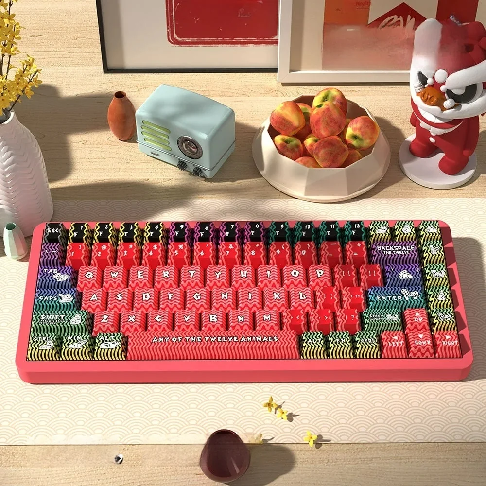 Exquisite Chinese Zodiac PBT Dye-sub keycaps set, vibrant and detailed, showcasing traditional artistry for a unique keyboard look.