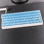 Adorable Cinnamoroll translucent PC keycaps set in a dreamy blue mist, perfect for captivating backlighting and a playful keyboard look.
