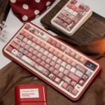 Artistic view of custom Closer Heart Series Keycap Set, showing translucent keys and subtle heart motifs from a unique angle, emphasizing personality design.