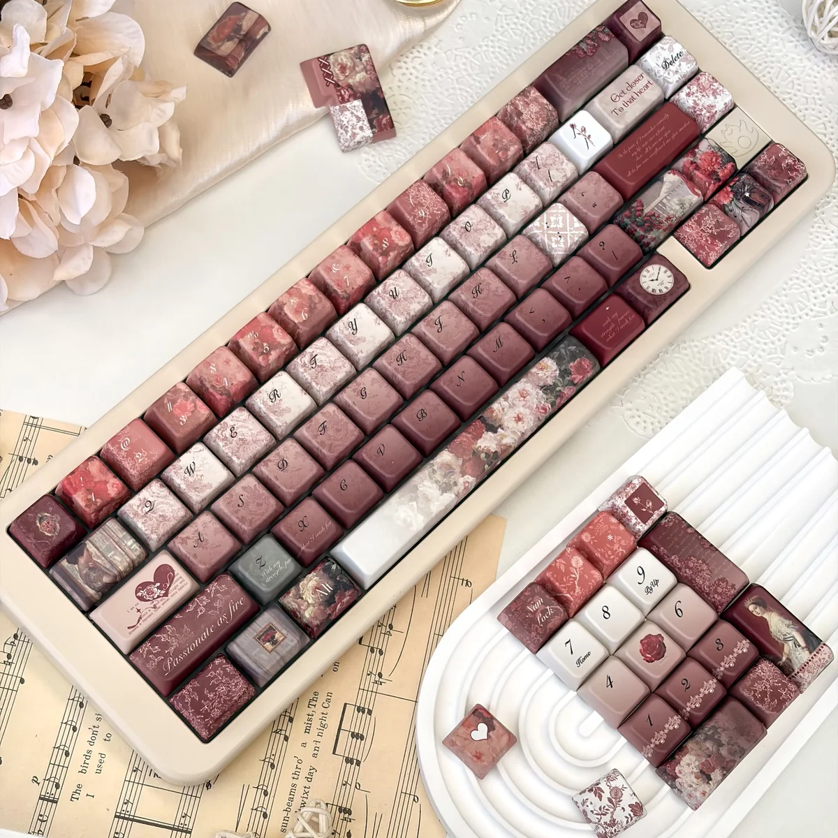 Artistic main image of a Closer Heart Series Keycap Set, showcasing personalized, emotionally themed designs with subtle design.