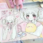Whimsical Cogimyun desk mat close-up, showcasing charming character, soft pastel hues, premium PU for joyful organization and spacious protection.