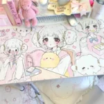 Whimsical Cogimyun Desk Mat, featuring charming character, soft pastel hues, premium PU, and spacious design for joyful, dreamy desk protection.
