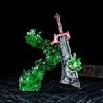 Side view of the hand-painted resin Corrupted Ashbringer keycap, revealing the legendary sword's intricate sculpt and ominous glowing green details.