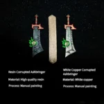 Handcrafted resin Corrupted Ashbringer artisan keycap, showcasing the legendary World of Warcraft weapon's intricate sculpt and glowing green fire design.