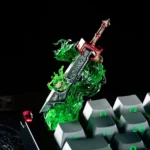 Legendary Corrupted Ashbringer artisan keycap, showcasing its intricate hand-painted resin sculpt and glowing green details from multiple angles.