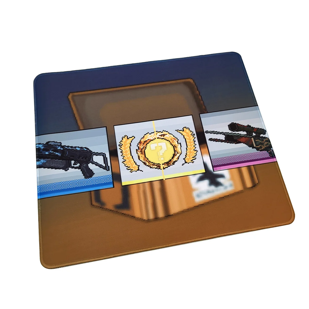 Vibrant pixel art CSGO mousepad main image, bursting with the thrilling golden drop unboxing excitement of a rare item reveal.