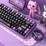 Dark Devil PBT keycaps set from a distinct angle, revealing mischievous little devil motifs and gothic-inspired accents. A unique, playful set for gamers.