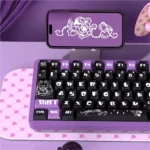 An angled view of the mischievous Dark Devil PBT keycaps set, emphasizing the unique devil motifs and gothic-inspired accents for gamers.