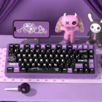 Main image of the unique Dark Devil Keycaps PBT set for gamers, showcasing playful little devil motifs and gothic-inspired accents.