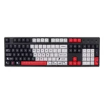 Artistic gallery view of Death Note PBT dye-sub keycaps set, showcasing iconic anime symbols and characters. Durable and enigmatic designs from multiple angles.