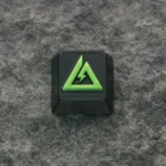 Close-up of a premium Delta Force keycap crafted from durable zinc alloy, showcasing its rugged tactical design and polished metallic finish from multiple angles.