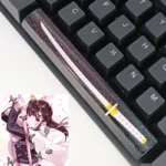 Detailed gallery of the artisan Demon Slayer RGB spacebar keycap, featuring iconic anime characters in luminous, starry resin from various artistic angles.